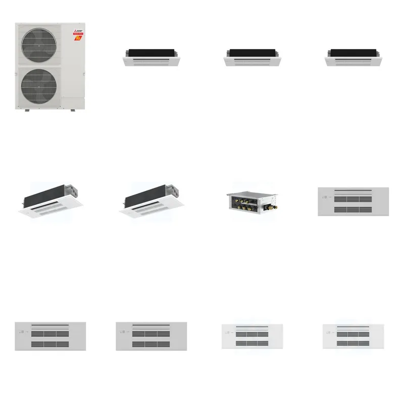 Mitsubishi Multi-Zone 60000 BTU R-454B 20 SEER2 5-Zone 1-Way Ceiling Cassette Mini Split Heat Pump System - 6K+6K+6K+12K+12K