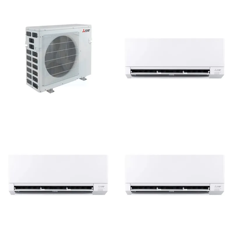 Mitsubishi Multi-Zone 40500 BTU R-454B 20 SEER2 3-Zone Wall-Mounted Mini Split Heat Pump System - 9K+9K+9K