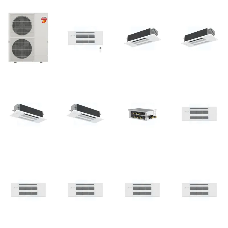 Mitsubishi Multi-Zone 60000 BTU R-454B 20 SEER2 5-Zone 1-Way Ceiling Cassette Mini Split Heat Pump System - 9K+12K+12K+18K+18K