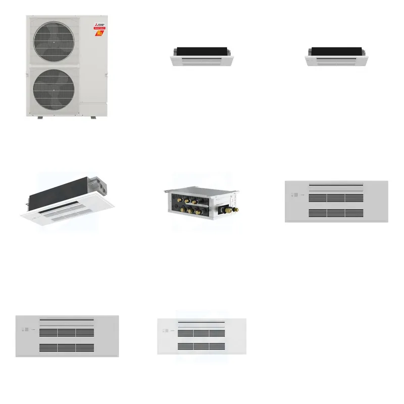 Mitsubishi Multi-Zone 60000 BTU R-454B 20 SEER2 3-Zone 1-Way Ceiling Cassette Mini Split Heat Pump System - 6K+6K+12K