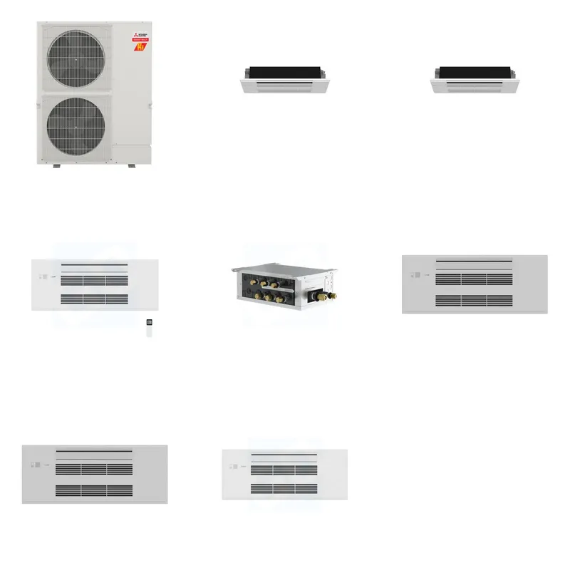 Mitsubishi Multi-Zone 60000 BTU R-454B 20 SEER2 3-Zone 1-Way Ceiling Cassette Mini Split Heat Pump System - 6K+6K+9K