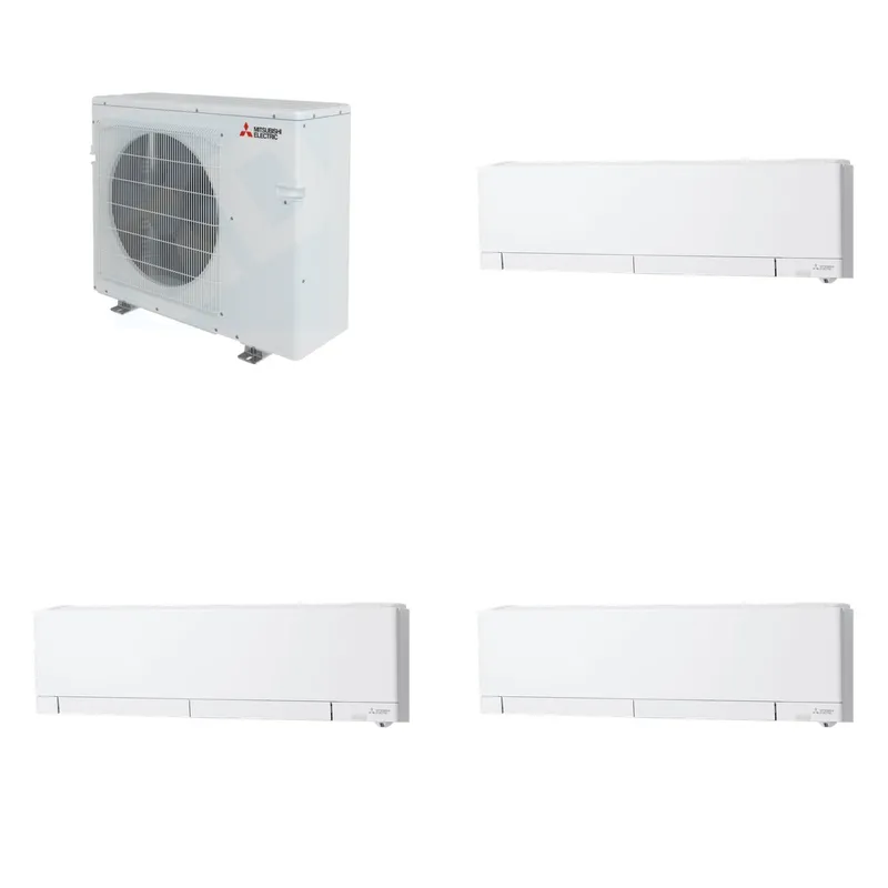 Mitsubishi Multi-Zone 28600 BTU R-454B 20 SEER2 3-Zone Wall-Mounted Hyper Heat Mini Split Heat Pump System - 12K+12K+12K