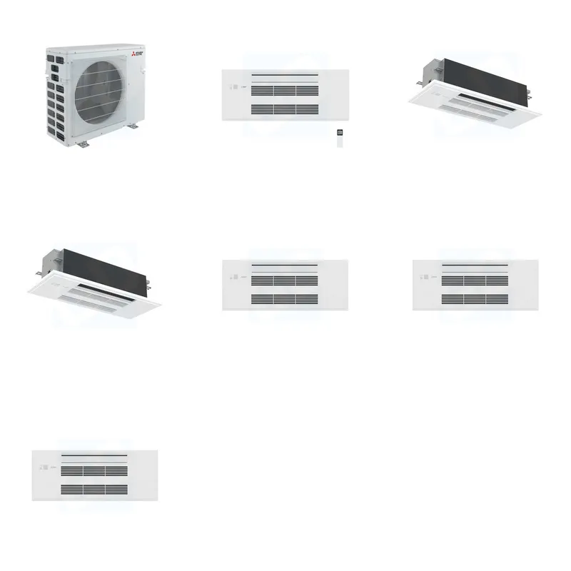 Mitsubishi Multi-Zone 40500 BTU R-454B 20 SEER2 3-Zone 1-Way Ceiling Cassette Mini Split Heat Pump System - 9K+18K+18K