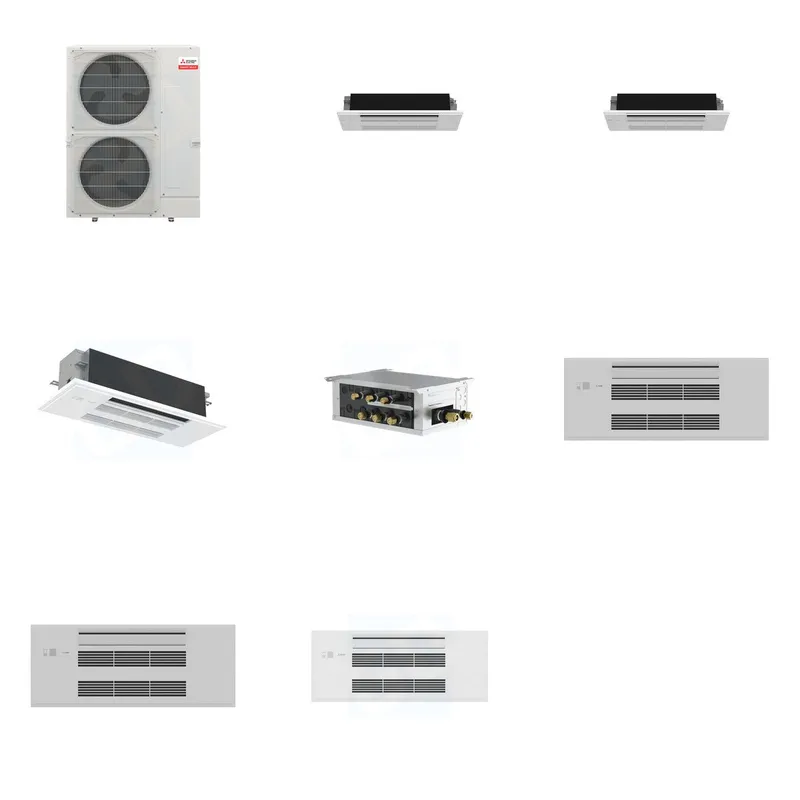 Mitsubishi Multi-Zone 36000 BTU R-454B 20 SEER2 3-Zone 1-Way Ceiling Cassette Mini Split Heat Pump System - 6K+6K+18K