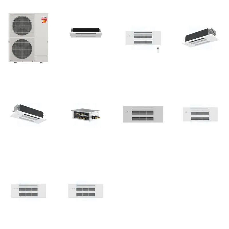 Mitsubishi Multi-Zone 60000 BTU R-454B 20 SEER2 4-Zone 1-Way Ceiling Cassette Mini Split Heat Pump System - 6K+9K+12K+18K
