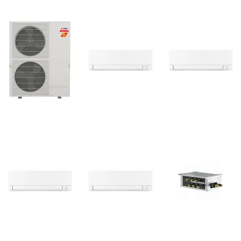 Mitsubishi Multi-Zone 60000 BTU R-454B 20 SEER2 4-Zone Wall-Mounted Mini Split Heat Pump System - 15K+15K+18K+18K