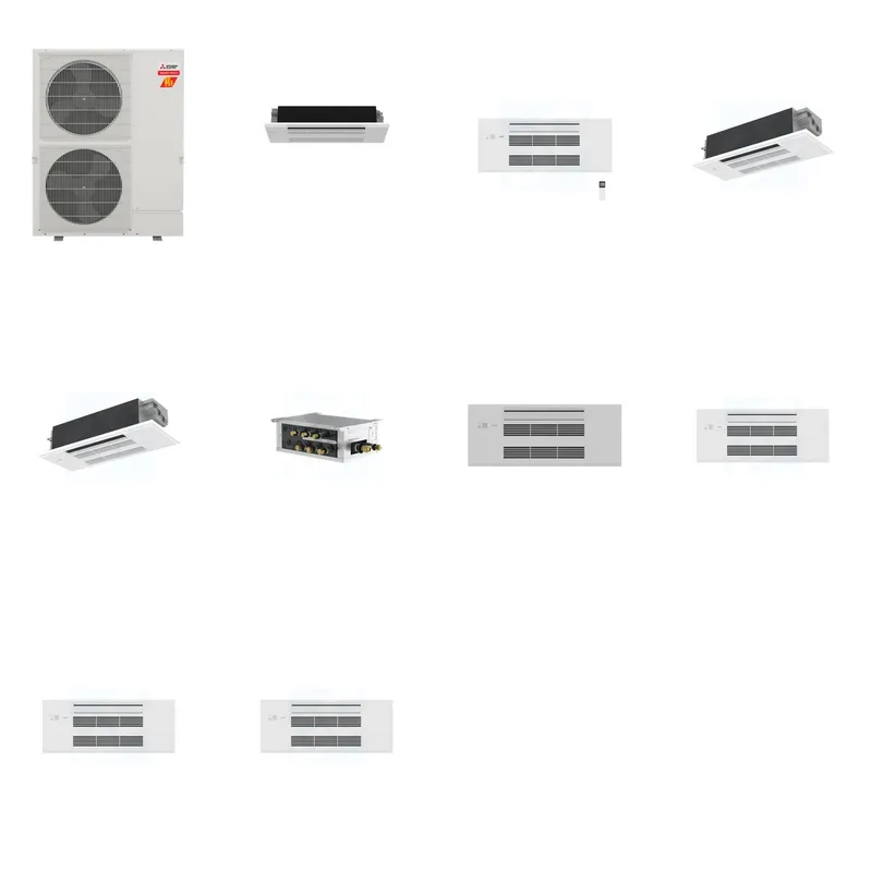 Mitsubishi Multi-Zone 60000 BTU R-454B 20 SEER2 4-Zone 1-Way Ceiling Cassette Mini Split Heat Pump System - 6K+9K+12K+12K