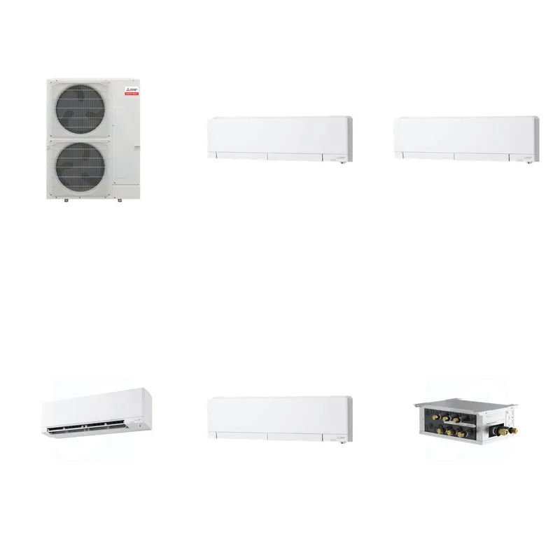 Mitsubishi Multi-Zone 48000 BTU R-454B 20 SEER2 4-Zone Wall-Mounted Hyper Heat Mini Split Heat Pump System - 6K+6K+9K+12K