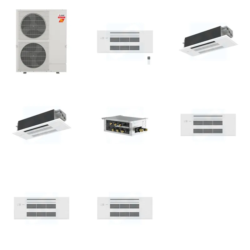 Mitsubishi Multi-Zone 60000 BTU R-454B 20 SEER2 3-Zone 1-Way Ceiling Cassette Mini Split Heat Pump System - 9K+12K+12K