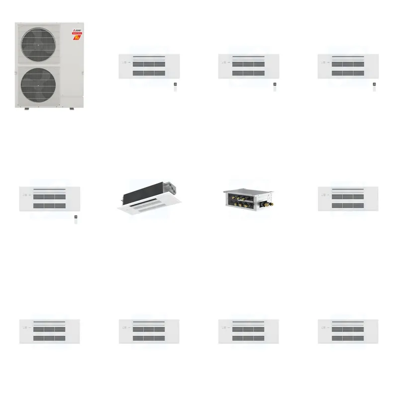 Mitsubishi Multi-Zone 60000 BTU R-454B 20 SEER2 5-Zone 1-Way Ceiling Cassette Mini Split Heat Pump System - 9K+9K+9K+9K+12K