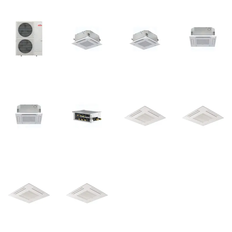Mitsubishi Multi-Zone 48000 BTU R-454B 20 SEER2 4-Zone 2'x2' Ceiling Cassette Mini Split Heat Pump System - 9K+9K+12K+12K