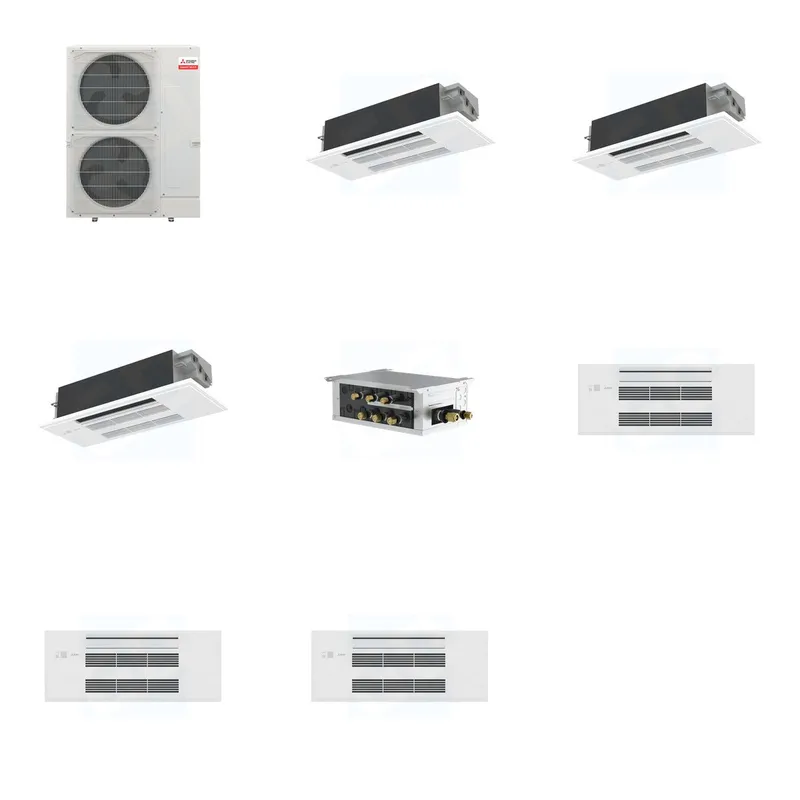 Mitsubishi Multi-Zone 48000 BTU R-454B 20 SEER2 3-Zone 1-Way Ceiling Cassette Mini Split Heat Pump System - 12K+12K+12K