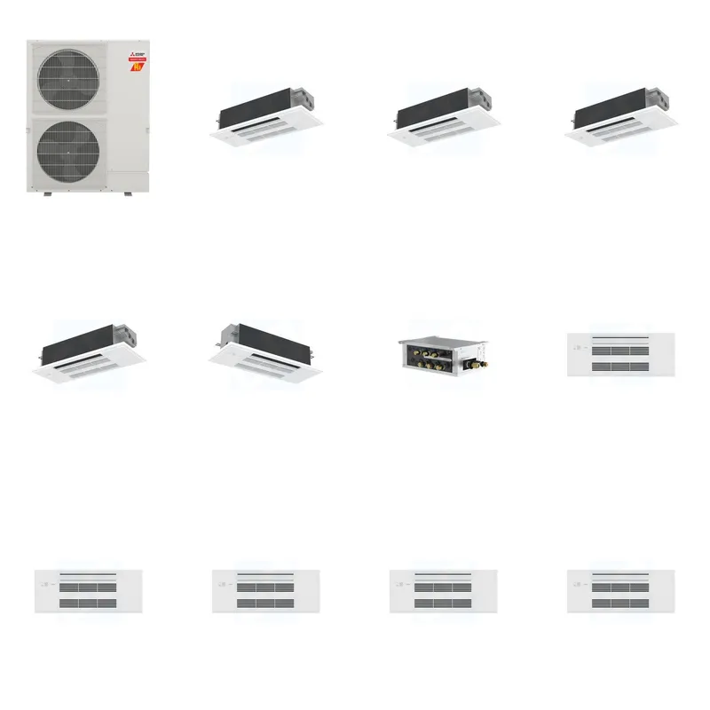 Mitsubishi Multi-Zone 60000 BTU R-454B 20 SEER2 5-Zone 1-Way Ceiling Cassette Mini Split Heat Pump System - 12K+12K+12K+12K+18K