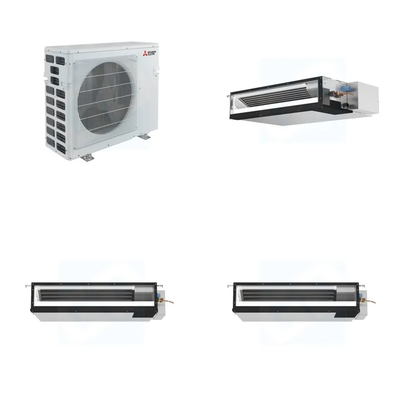 Mitsubishi Multi-Zone 40500 BTU R-454B 16 SEER2 3-Zone Ducted Low-Static Mini Split Heat Pump System - 15K+18K+18K