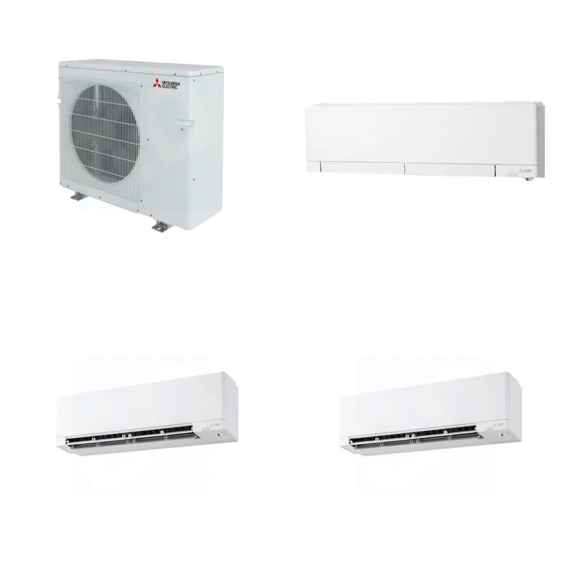 Mitsubishi Multi-Zone 36400 BTU R-454B 20 SEER2 3-Zone Wall-Mounted Hyper Heat Mini Split Heat Pump System - 6K+9K+9K
