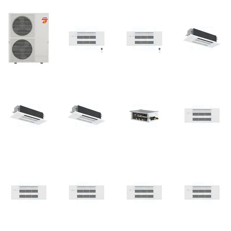 Mitsubishi Multi-Zone 60000 BTU R-454B 20 SEER2 5-Zone 1-Way Ceiling Cassette Mini Split Heat Pump System - 9K+9K+18K+18K+18K