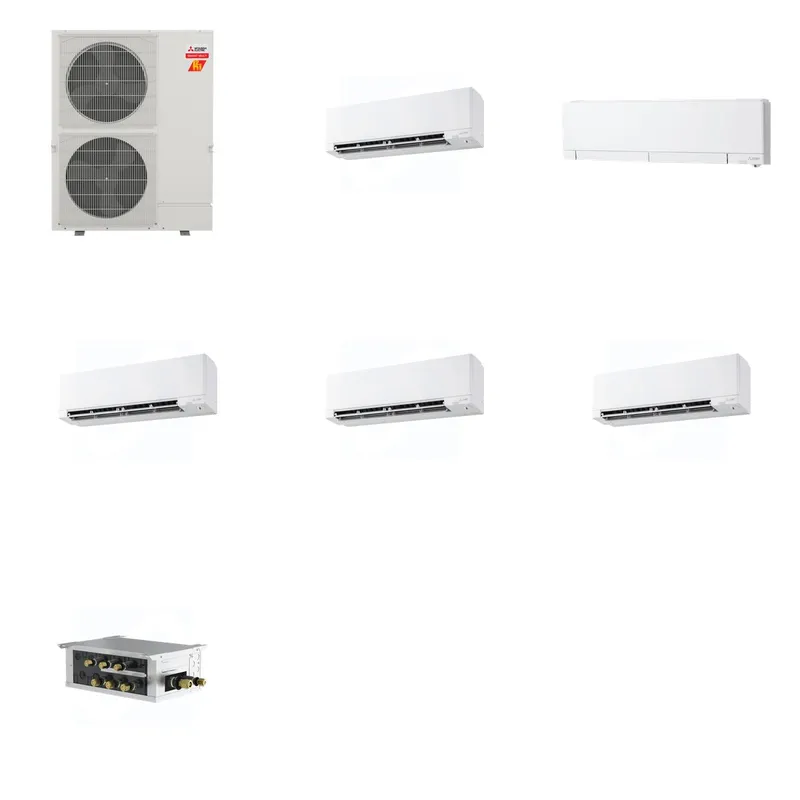 Mitsubishi Multi-Zone 60000 BTU R-454B 20 SEER2 5-Zone Wall-Mounted Hyper Heat Mini Split Heat Pump System - 9K+12K+15K+15K+15K