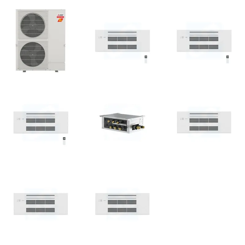 Mitsubishi Multi-Zone 60000 BTU R-454B 20 SEER2 3-Zone 1-Way Ceiling Cassette Mini Split Heat Pump System - 9K+9K+9K