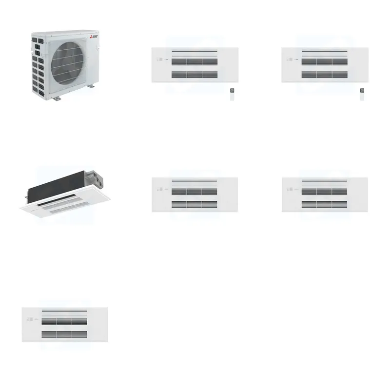Mitsubishi Multi-Zone 40500 BTU R-454B 20 SEER2 3-Zone 1-Way Ceiling Cassette Mini Split Heat Pump System - 9K+9K+12K