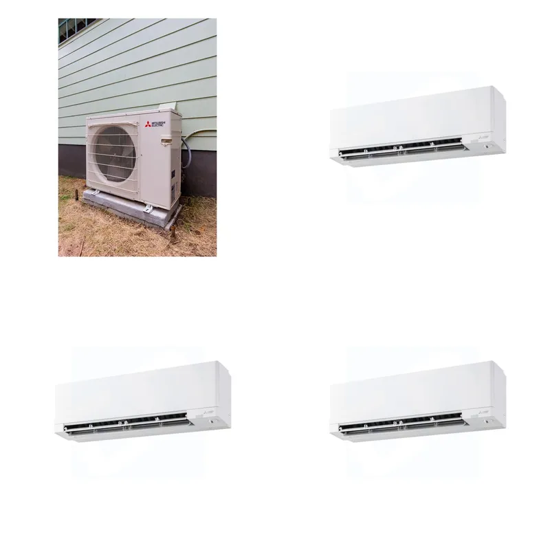 Mitsubishi Multi-Zone 22000 BTU R-454B 20 SEER2 3-Zone Wall-Mounted Hyper Heat Mini Split Heat Pump System - 9K+9K+9K