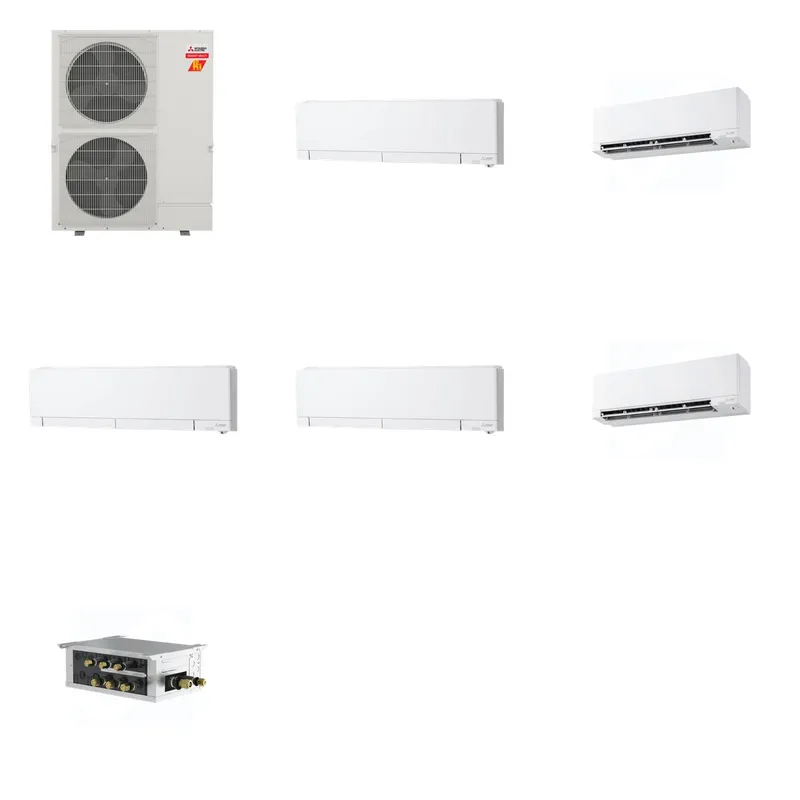 Mitsubishi Multi-Zone 60000 BTU R-454B 20 SEER2 5-Zone Wall-Mounted Hyper Heat Mini Split Heat Pump System - 6K+9K+12K+12K+15K
