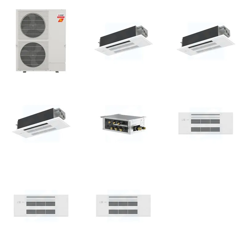 Mitsubishi Multi-Zone 60000 BTU R-454B 20 SEER2 3-Zone 1-Way Ceiling Cassette Mini Split Heat Pump System - 12K+12K+12K