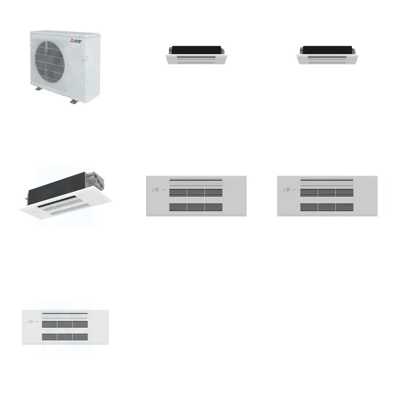 Mitsubishi Multi-Zone 36400 BTU R-454B 20 SEER2 3-Zone 1-Way Ceiling Cassette Mini Split Heat Pump System - 6K+6K+12K