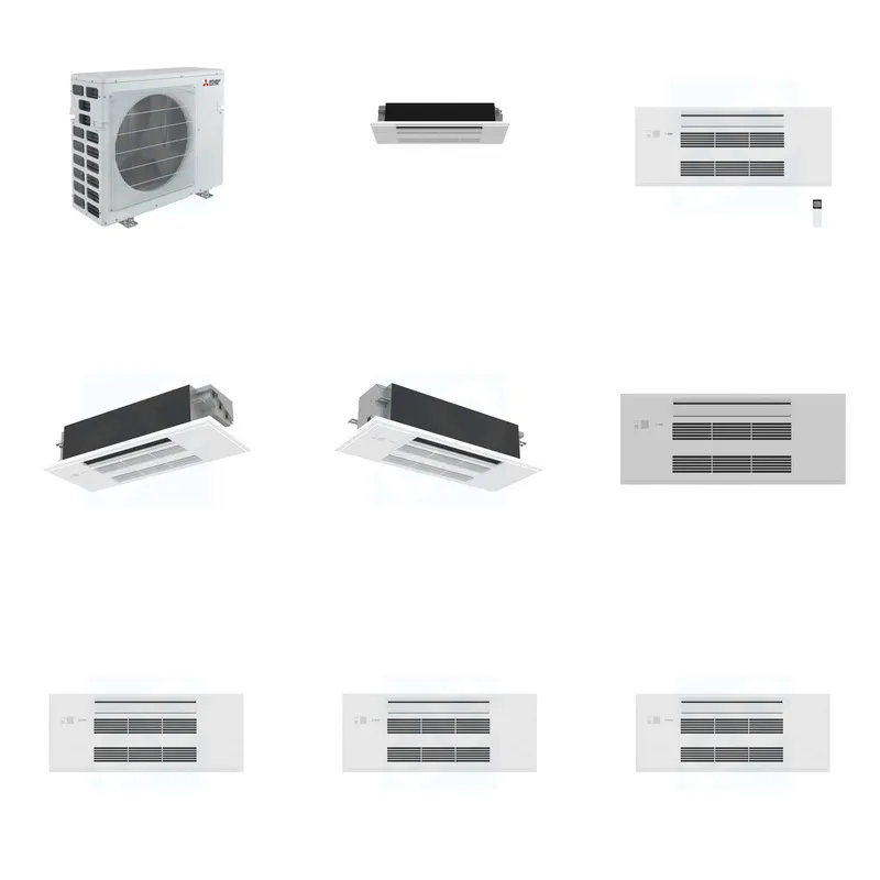 Mitsubishi Multi-Zone 40500 BTU R-454B 20 SEER2 4-Zone 1-Way Ceiling Cassette Mini Split Heat Pump System - 6K+9K+12K+18K