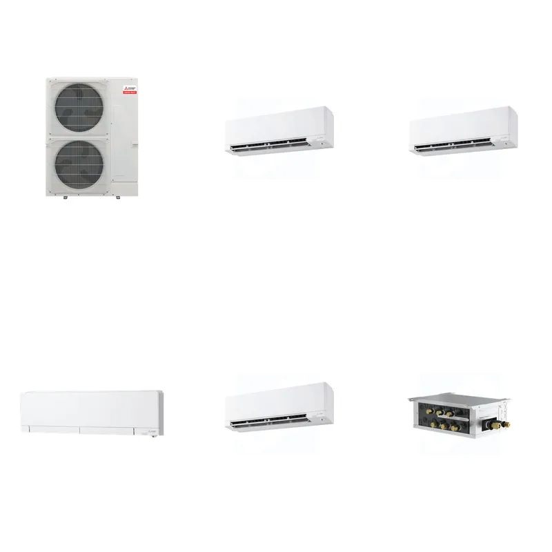 Mitsubishi Multi-Zone 36000 BTU R-454B 20 SEER2 4-Zone Wall-Mounted Hyper Heat Mini Split Heat Pump System - 9K+9K+12K+15K