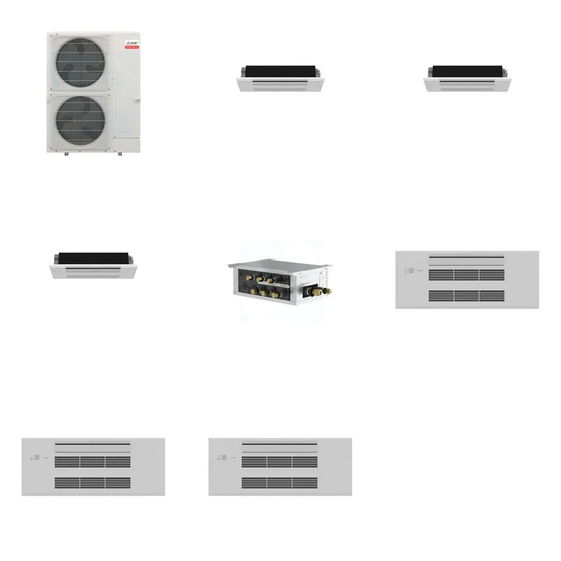 Mitsubishi Multi-Zone 48000 BTU R-454B 20 SEER2 3-Zone 1-Way Ceiling Cassette Mini Split Heat Pump System - 6K+6K+6K