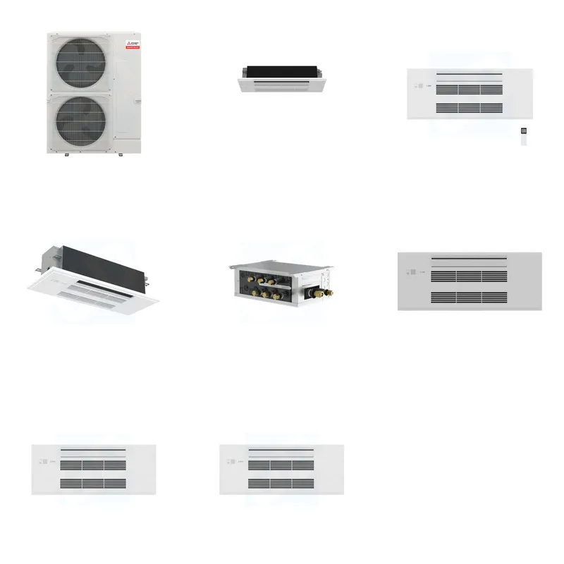 Mitsubishi Multi-Zone 36000 BTU R-454B 20 SEER2 3-Zone 1-Way Ceiling Cassette Mini Split Heat Pump System - 6K+9K+18K
