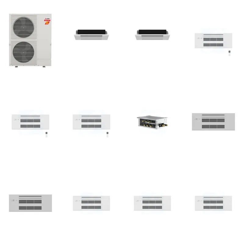 Mitsubishi Multi-Zone 60000 BTU R-454B 20 SEER2 5-Zone 1-Way Ceiling Cassette Mini Split Heat Pump System - 6K+6K+9K+9K+9K