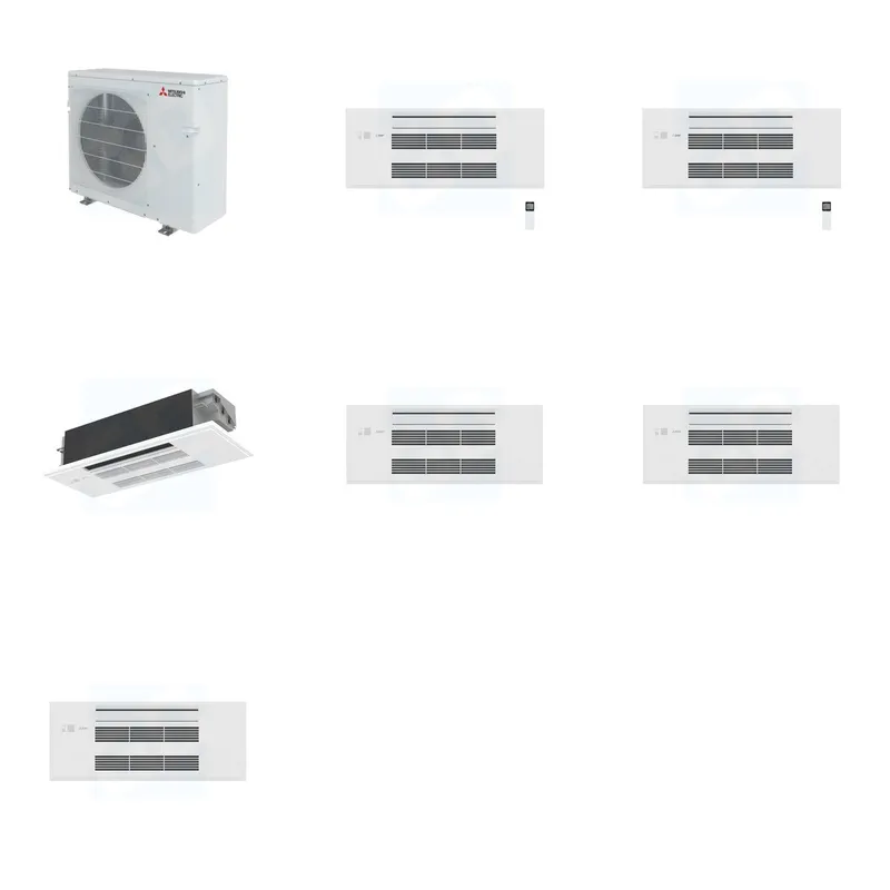 Mitsubishi Multi-Zone 28600 BTU R-454B 20 SEER2 3-Zone 1-Way Ceiling Cassette Mini Split Heat Pump System - 9K+9K+12K