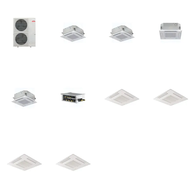 Mitsubishi Multi-Zone 36000 BTU R-454B 20 SEER2 4-Zone 2'x2' Ceiling Cassette Mini Split Heat Pump System - 9K+9K+12K+15K