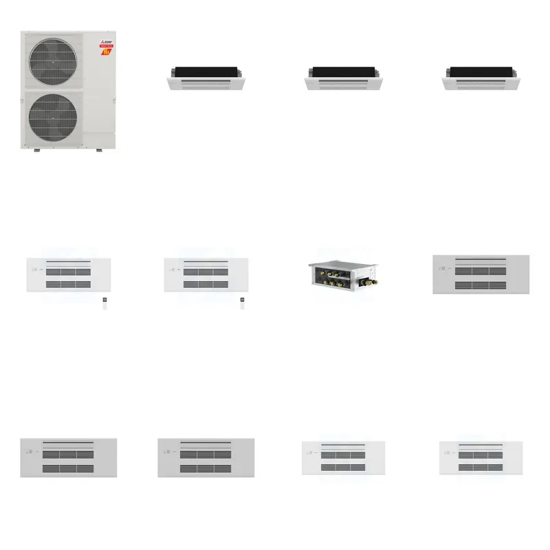 Mitsubishi Multi-Zone 60000 BTU R-454B 20 SEER2 5-Zone 1-Way Ceiling Cassette Mini Split Heat Pump System - 6K+6K+6K+9K+9K