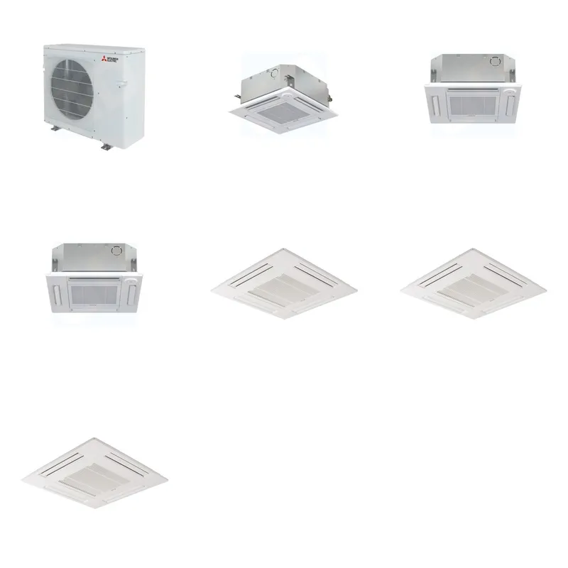 Mitsubishi Multi-Zone 28600 BTU R-454B 20 SEER2 3-Zone 2'x2' Ceiling Cassette Mini Split Heat Pump System - 9K+12K+12K