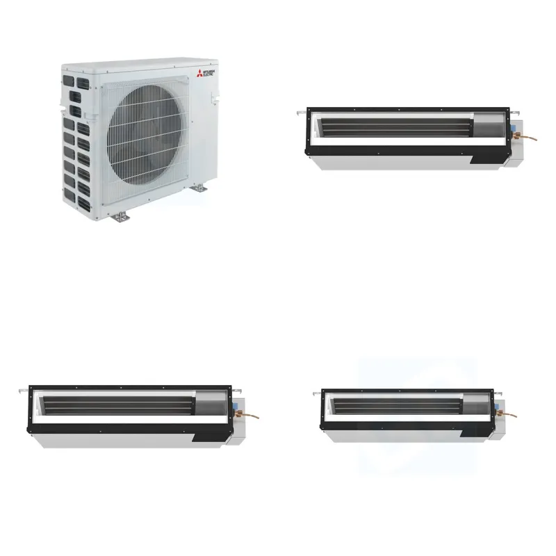 Mitsubishi Multi-Zone 40500 BTU R-454B 16 SEER2 3-Zone Ducted Low-Static Mini Split Heat Pump System - 9K+9K+18K