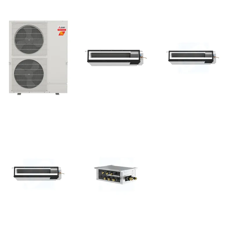 Mitsubishi Multi-Zone 60000 BTU R-454B 16 SEER2 3-Zone Ducted Low-Static Mini Split Heat Pump System - 9K+18K+18K
