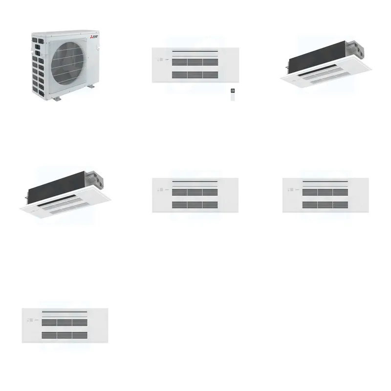 Mitsubishi Multi-Zone 40500 BTU R-454B 20 SEER2 3-Zone 1-Way Ceiling Cassette Mini Split Heat Pump System - 9K+12K+12K