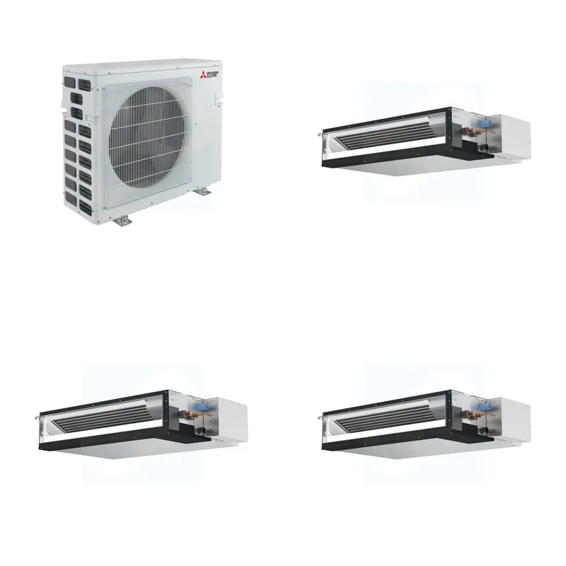 Mitsubishi Multi-Zone 40500 BTU R-454B 16 SEER2 3-Zone Ducted Low-Static Mini Split Heat Pump System - 12K+15K+15K