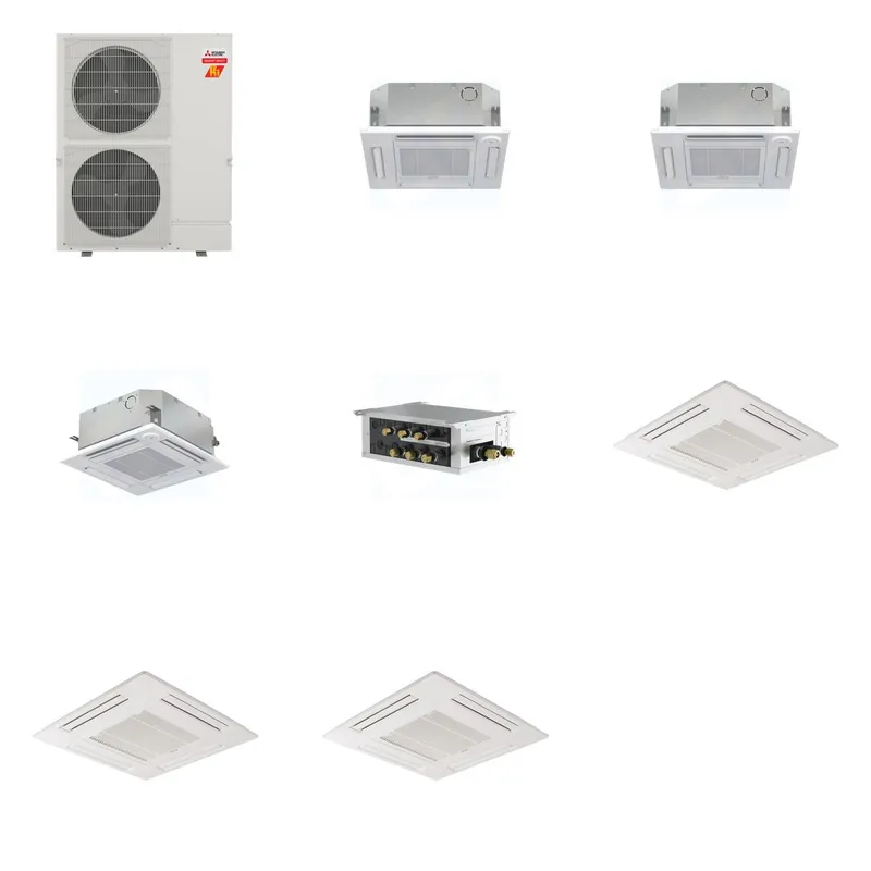 Mitsubishi Multi-Zone 60000 BTU R-454B 20 SEER2 3-Zone 2'x2' Ceiling Cassette Mini Split Heat Pump System - 12K+12K+15K