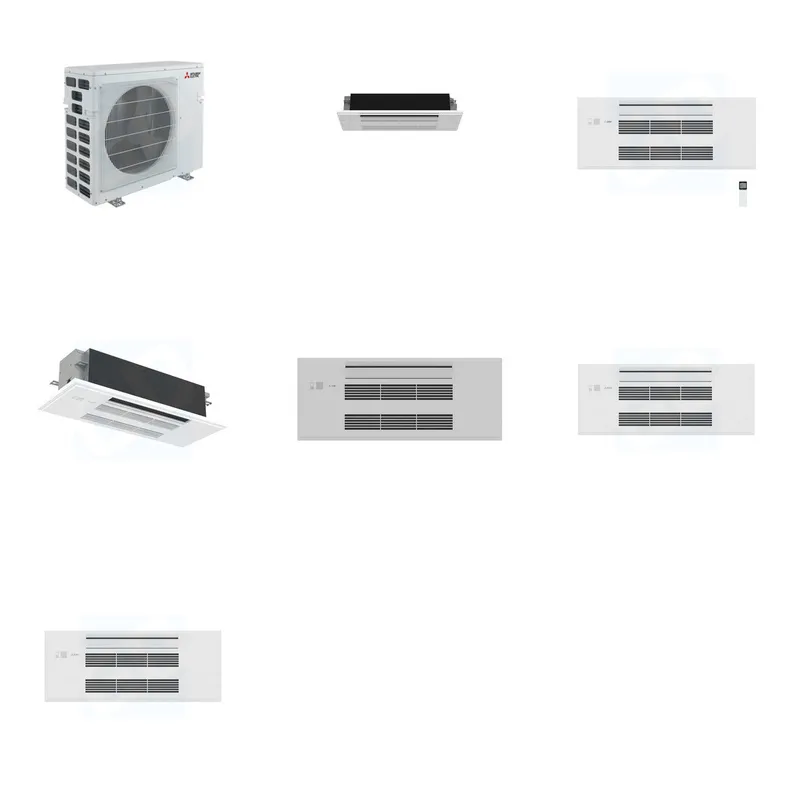 Mitsubishi Multi-Zone 40500 BTU R-454B 20 SEER2 3-Zone 1-Way Ceiling Cassette Mini Split Heat Pump System - 6K+9K+18K
