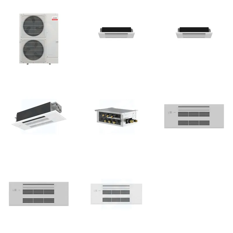 Mitsubishi Multi-Zone 48000 BTU R-454B 20 SEER2 3-Zone 1-Way Ceiling Cassette Mini Split Heat Pump System - 6K+6K+12K