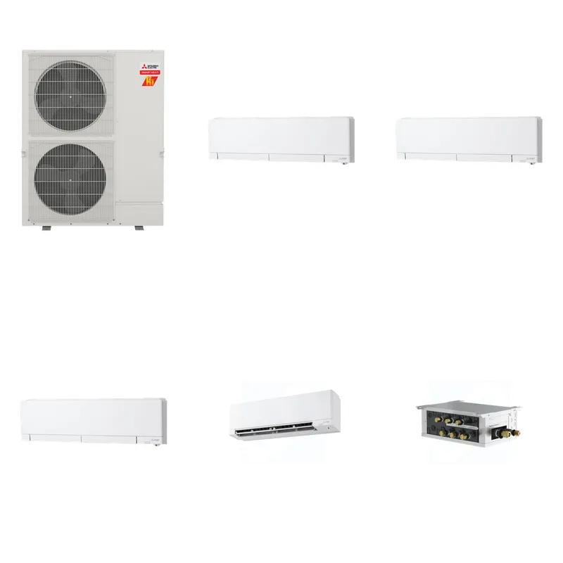 Mitsubishi Multi-Zone 60000 BTU R-454B 20 SEER2 4-Zone Wall-Mounted Hyper Heat Mini Split Heat Pump System - 6K+6K+6K+9K