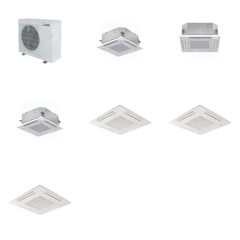 Mitsubishi Multi-Zone 28600 BTU R-454B 20 SEER2 3-Zone 2'x2' Ceiling Cassette Mini Split Heat Pump System - 9K+12K+15K