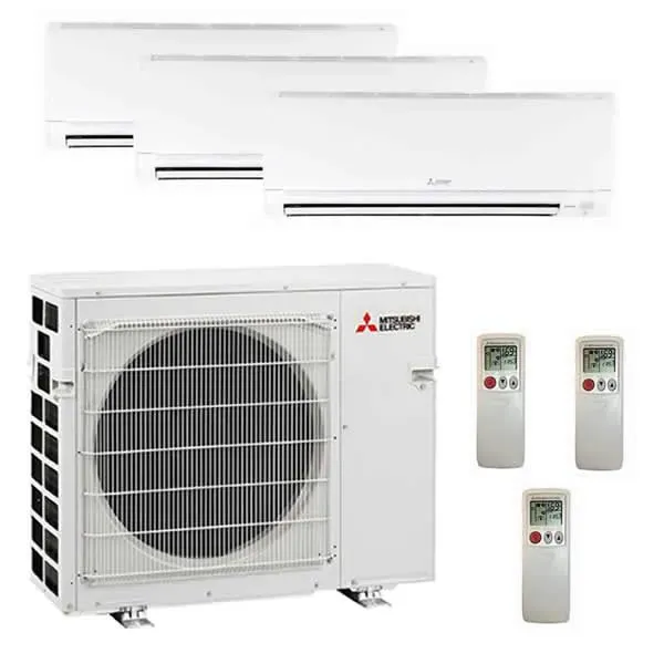 Mitsubishi 28,600 BTU 3 Zone Wall Mounted Ductless Mini-Split Heat Pump System - 19 SEER (6K+9K+15K)