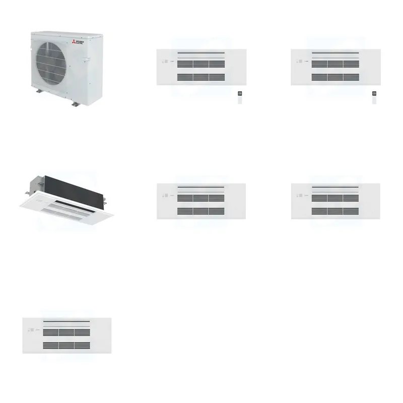 Mitsubishi Multi-Zone 28600 BTU R-454B 20 SEER2 3-Zone 1-Way Ceiling Cassette Mini Split Heat Pump System - 9K+9K+18K