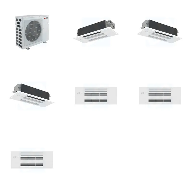 Mitsubishi Multi-Zone 40500 BTU R-454B 20 SEER2 3-Zone 1-Way Ceiling Cassette Mini Split Heat Pump System - 12K+18K+18K