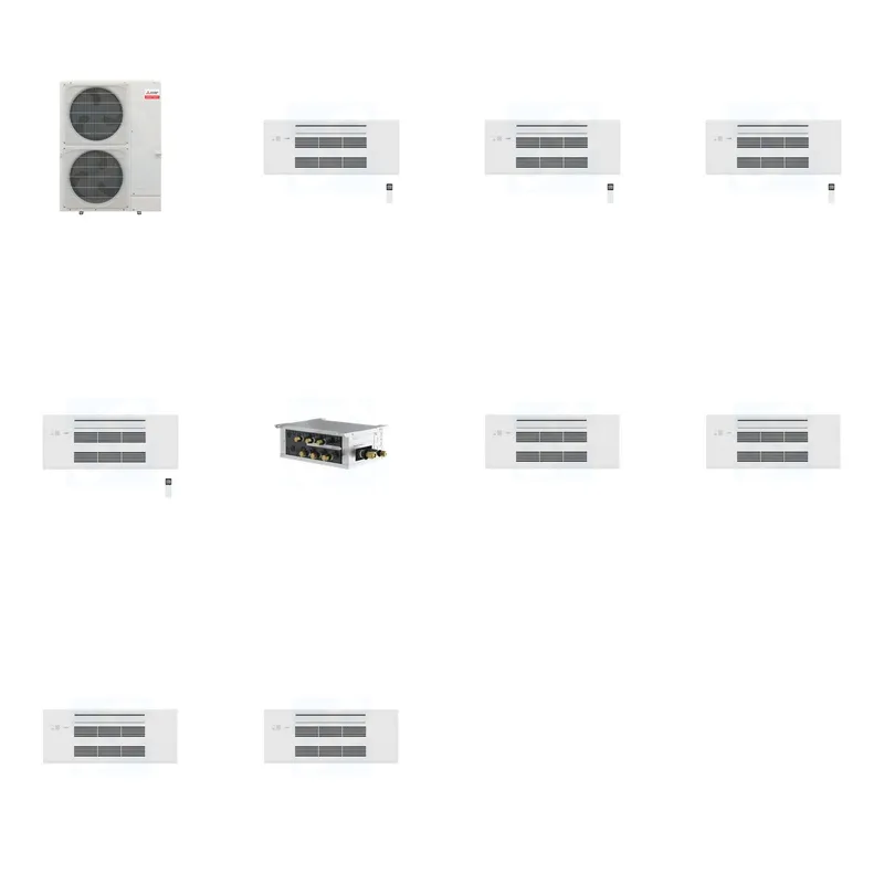 Mitsubishi Multi-Zone 48000 BTU R-454B 20 SEER2 4-Zone 1-Way Ceiling Cassette Mini Split Heat Pump System - 9K+9K+9K+9K