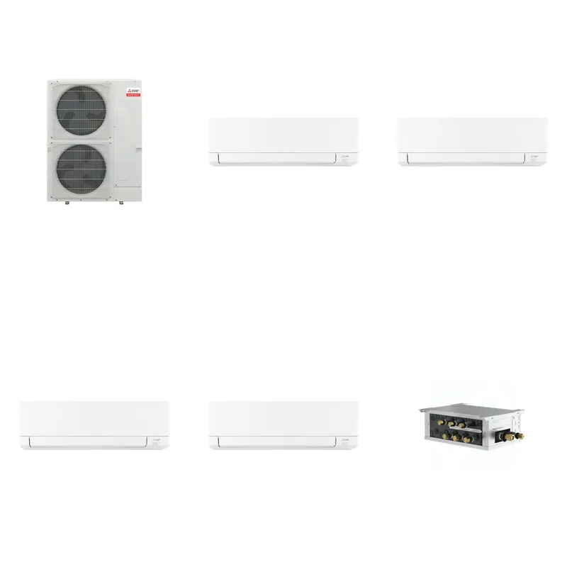 Mitsubishi Multi-Zone 48000 BTU R-454B 20 SEER2 4-Zone Wall-Mounted Mini Split Heat Pump System - 15K+15K+15K+15K